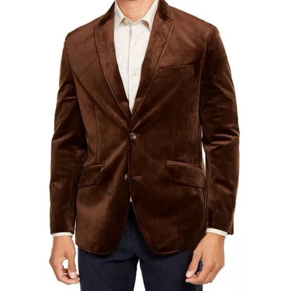 Tasso Elba Blazer Sport Coat Mens Solid Brown Velvet Size XXL Party Classic